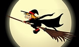 Witch flying over the moon. Halloween animation.