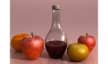 frutas y botella de vino