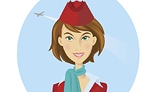 Beautiful smiling stewardess in red uniform