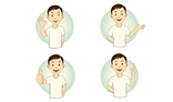 Set of gesturing cartoon casual man in various poses