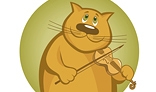 Smiling cartoon cat playing the violin