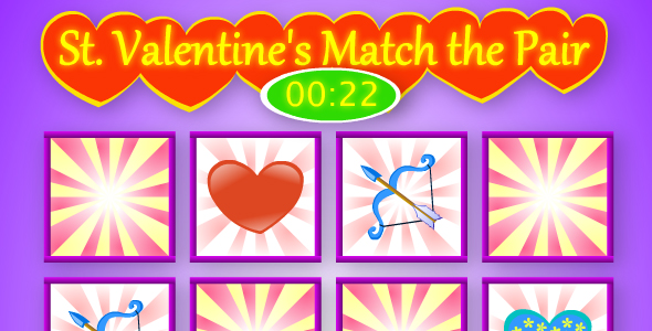 The flash St. Valentine's Day Match the Pairs game