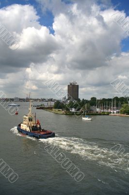Amsterdam. Tugboat. Port. Amsterdam. Tugboat. Port.