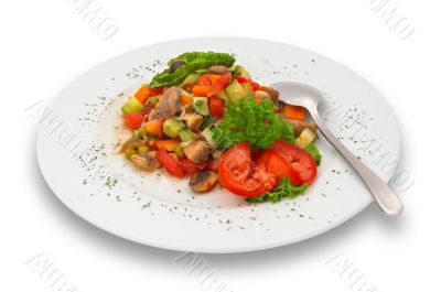 mixed vegetable/mushroom salad. isolated.