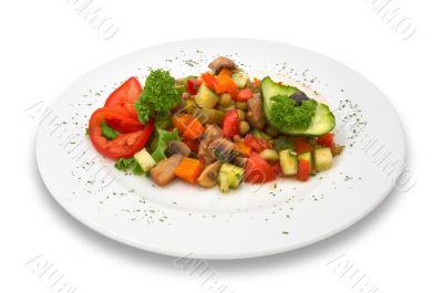 mixed vegetable/mushroom salad. isolated.