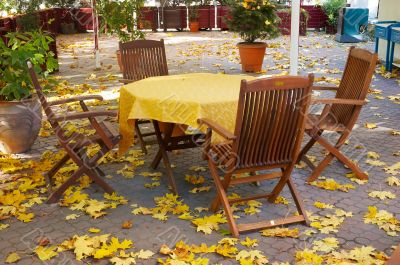 autumn empty terrace table