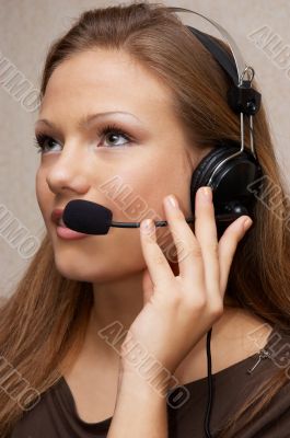 pretty customer support girl are listening