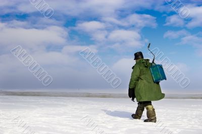 Ice Fisherman going away