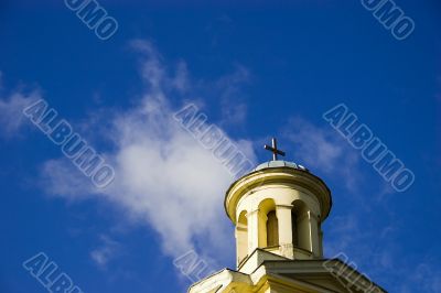 Church tower on blue sky