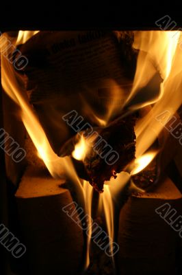 Burning paper and firewood