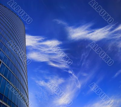 Skyscraper facade on blue sky