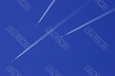 Jet airplane in blue sky