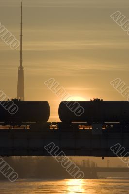 Freight wagons on a bridge