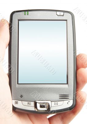 Pocket computer in a hand.