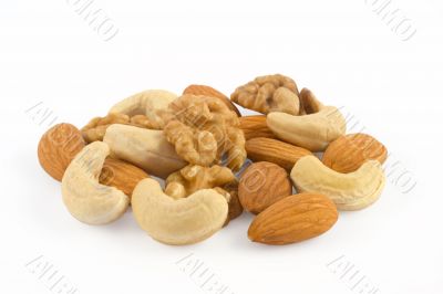 Pile of assorted nuts close up