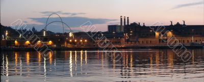 Night panorama of Barcelonian port. Port Well