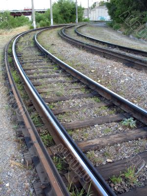 Rails of a tram way and old cross ties