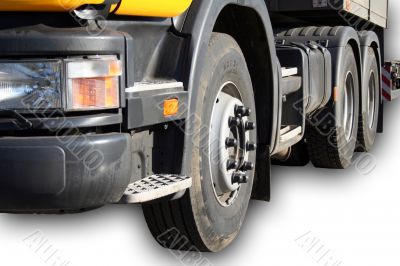 Headlight and wheels of the auto truck