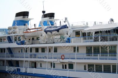 The motorship docked to the central quay The motorship docked to the central quay