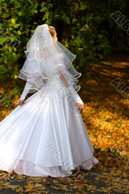 Bride in park