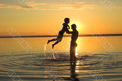 family and sunset