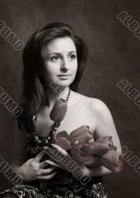 Portrait with spring flowers