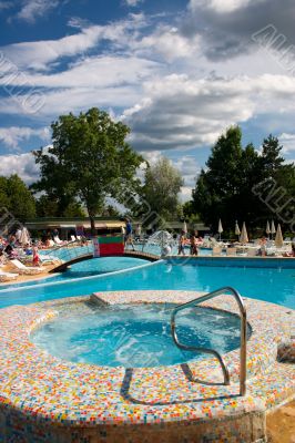 Blue pool in hotel