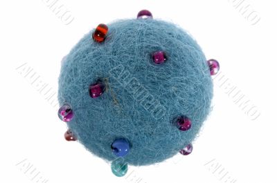 Wool ball, decorated with glass beads