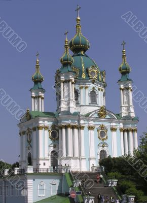 Kiev Andreevskaya church gold cupola in sky