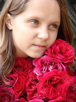 The girl with red roses