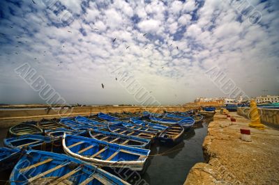 port, boats, sky, pier,birds, clouds