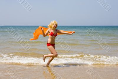 beach, girl, ocean, sea, sand, sun, jump