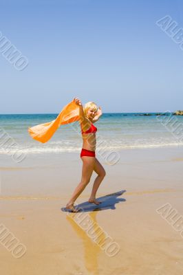 beach, girl, ocean, sea, sand, sun, jump