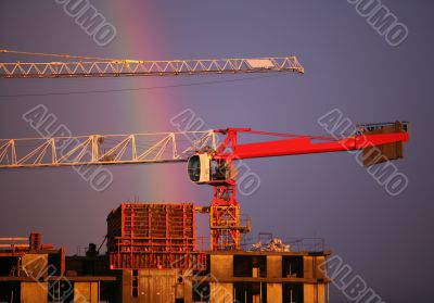 Construction crane and rainbow