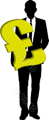 business man holding pound