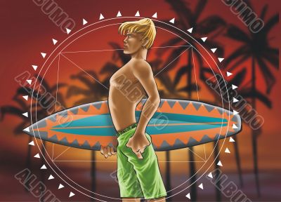 Surf boy with mandala