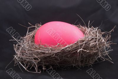 a pink easter egg in a birds nest
