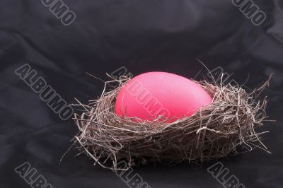 a pink easter egg in a birds nest