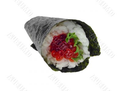 Salmon roe hand roll sushi