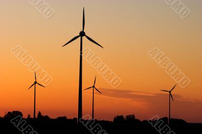 Wind generators in sunrise