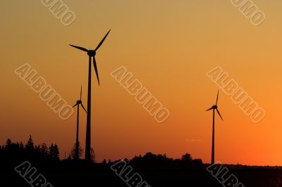 Windturbines in sunrise
