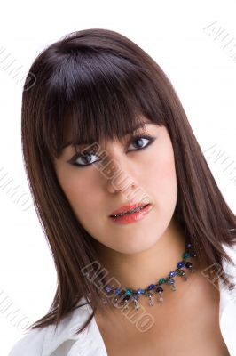 Beautiful young brunette with brackets on teeth 3