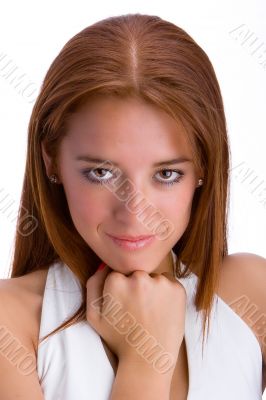 Red-haired girl in white backgorund