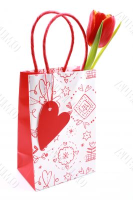 nice shopping bag with tulip isolated