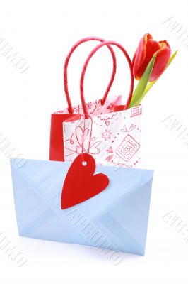 nice shopping bag with tulip and blue envelope