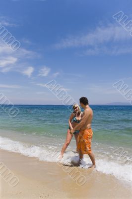 Young men on seacoast