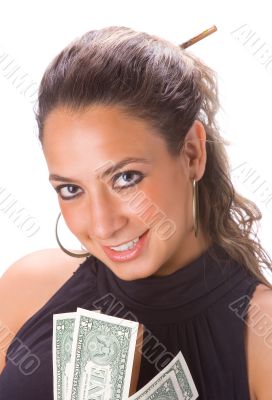 Girl with dollar bills