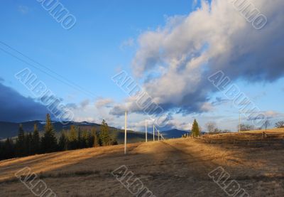 Perspective view on road in mountains.