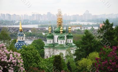 Monastery in Kiev under river Dnieper Monastery in Kiev under river Dnieper
