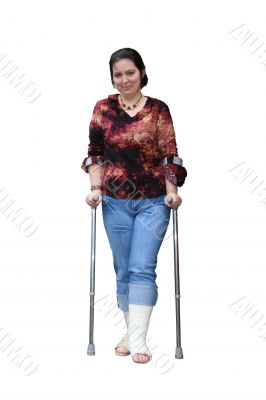 Young women with a broken leg